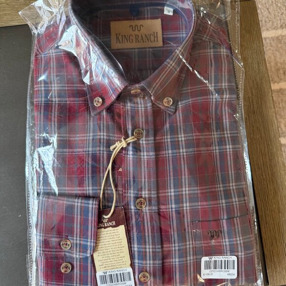 King Ranch Men's Lightweight Plaid Oxford Shirt - Picture 3 of 3
